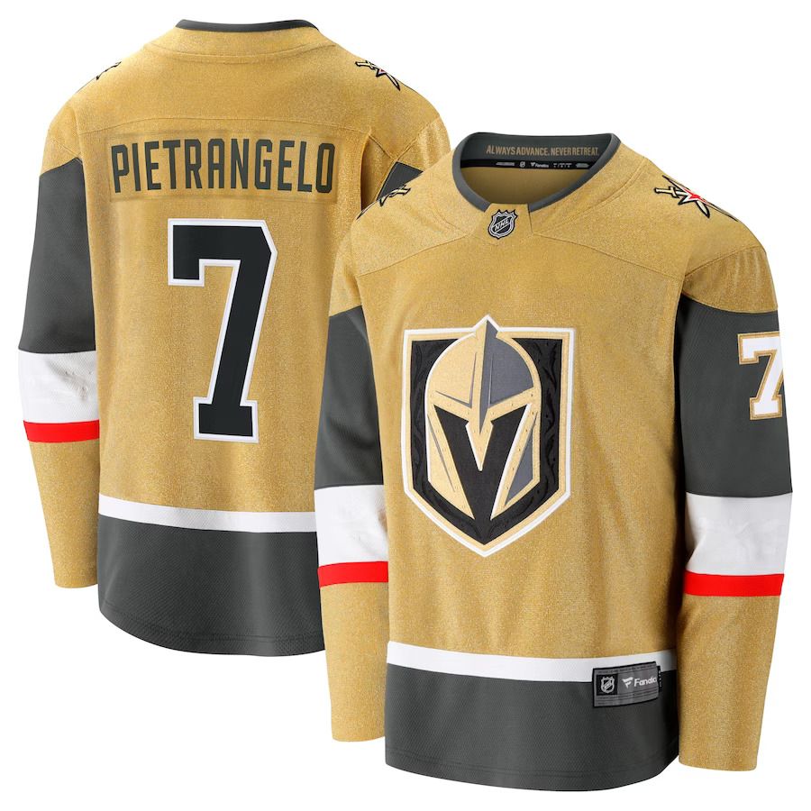 Men Vegas Golden Knights 7 Alex Pietrangelo Fanatics Branded Gold Alternate Premier Breakaway Player NHL Jersey